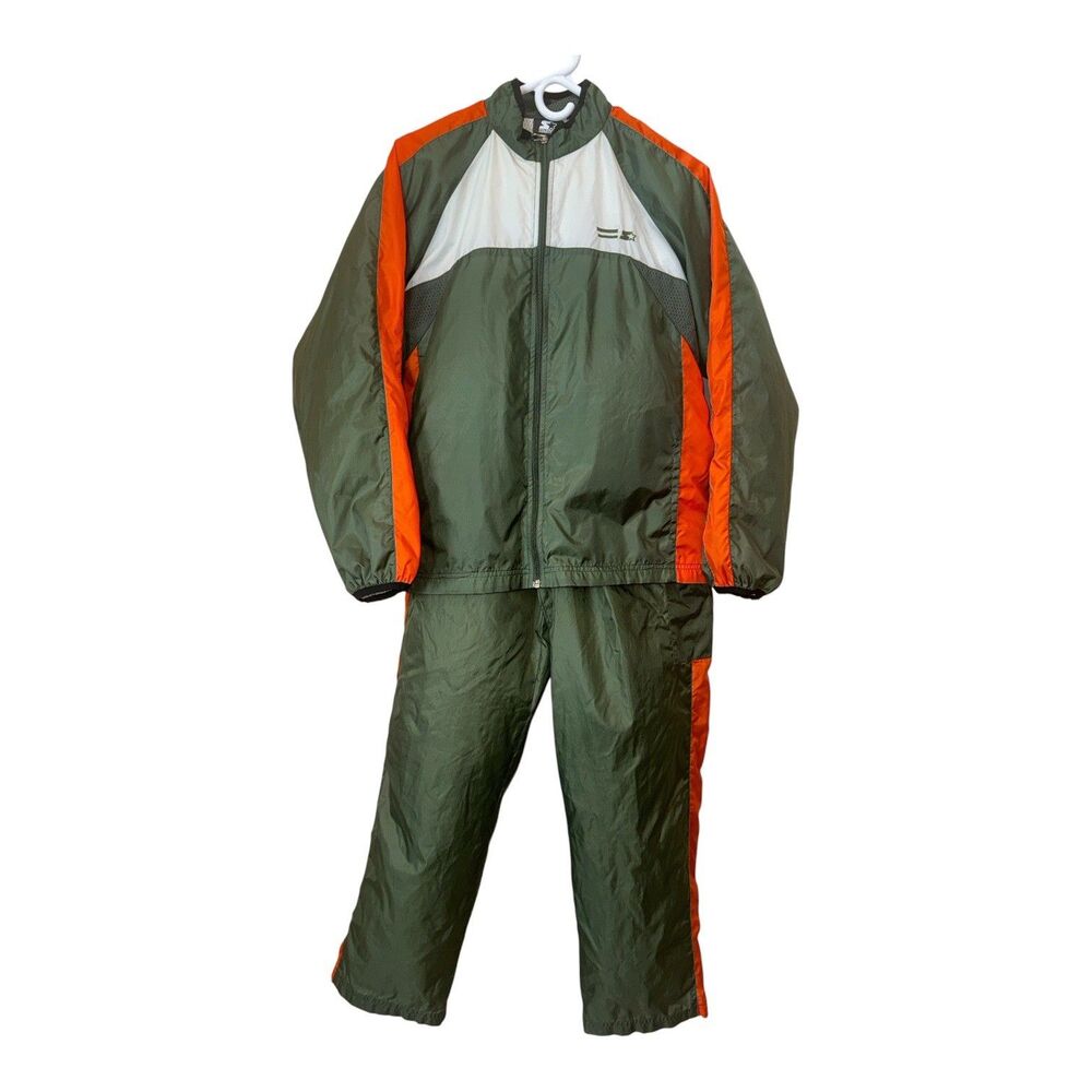 Vintage Starter Track Suit Youth Boys L 14/16 Mesh Lined Baggy Y2K Green Orange